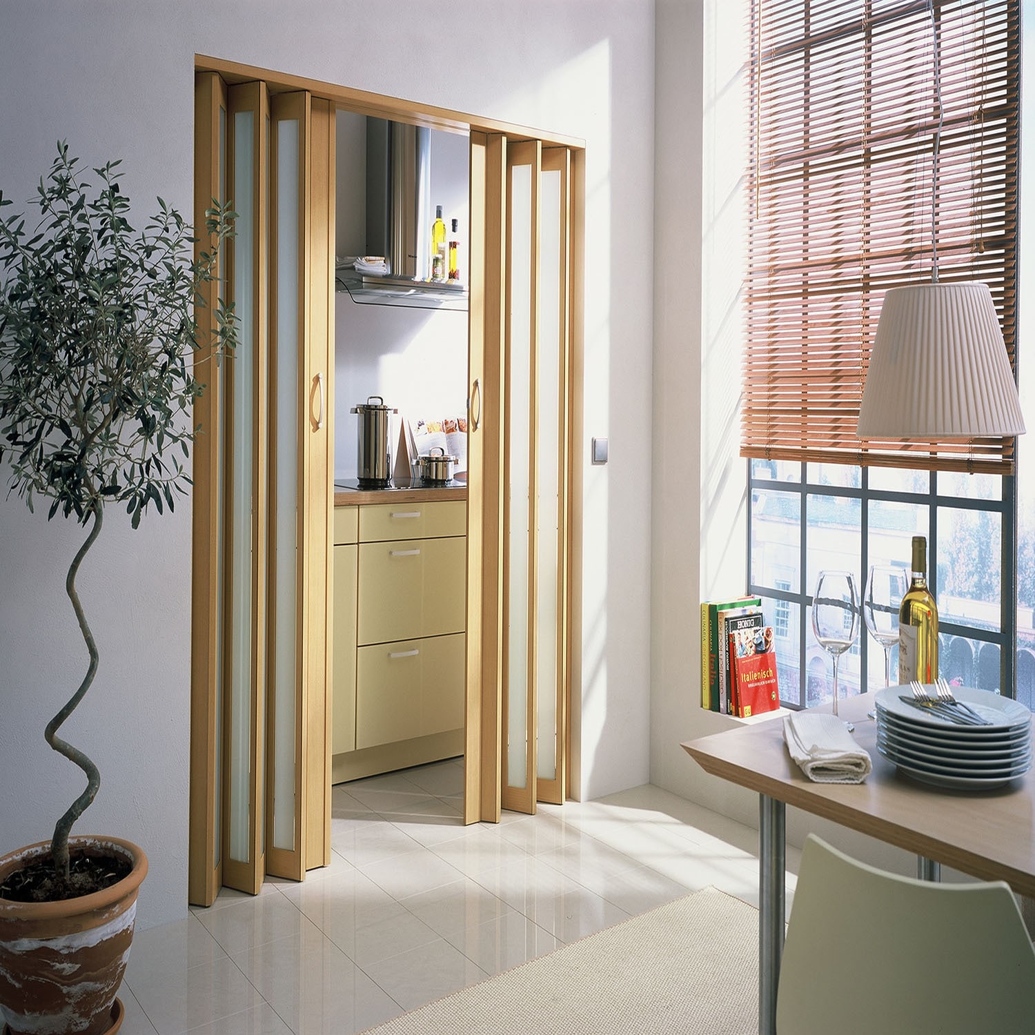Homestyle Metro Beech Frosted PVC Folding Closet Door Accordion Door 36 x 80 - Brown