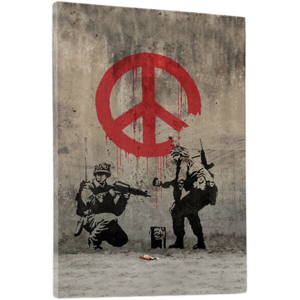 Banksy 'Peace Sign Soldiers' Gallery-wrapped Canvas Wall Art - Bed