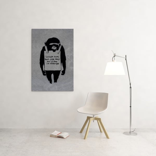 Shop Banksy Monkey With Sign Gallery Wrapped Canvas Wall Art