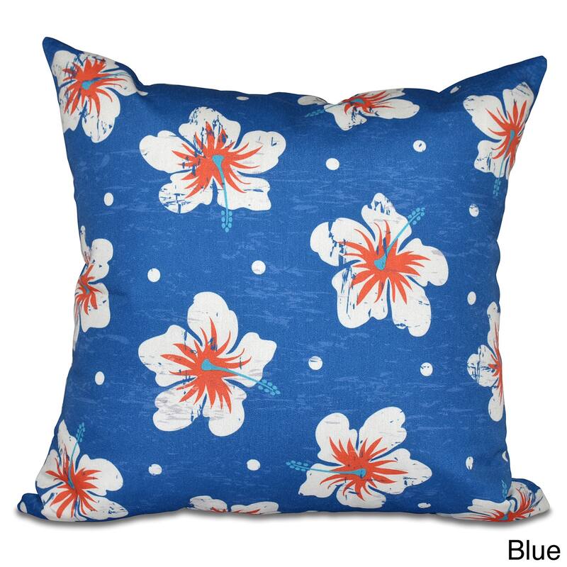 Hibiscus Blooms 18-inch Floral Print Pillow - Blue