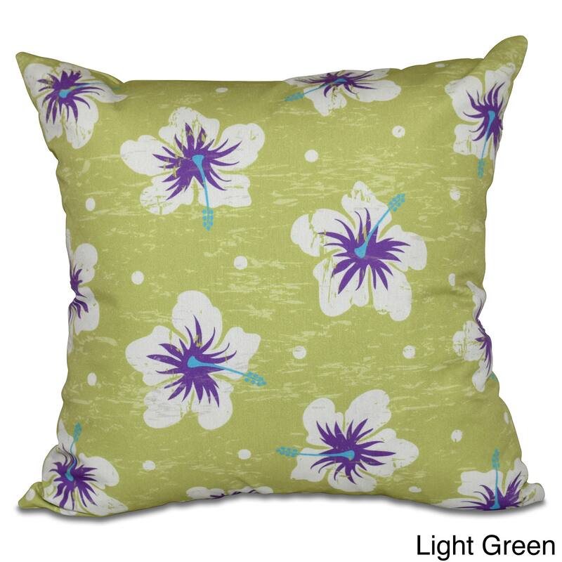 Hibiscus Blooms 18-inch Floral Print Pillow - Green