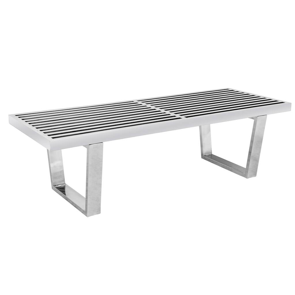LeisureMod Inwood Stainless Steel 4 foot Platform Slat Bench
