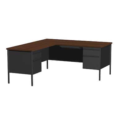 Hirsh 66 x 72 Corner Left Hand Pedestal Desk,Right Return,Black/Walnut