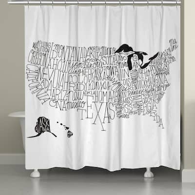 Laural Home White and Black Lettered Map 71 x 72-inch Shower Curtain