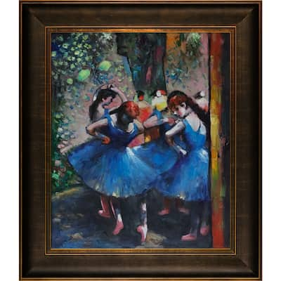 La Pastiche Edgar Degas 'Dancers in Blue' Hand Painted Framed Canvas Art