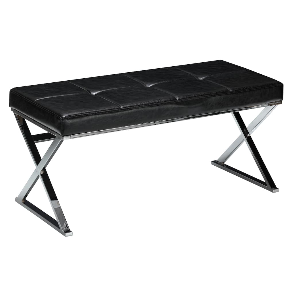 Strick & Bolton Vaughan Metal Entryway Black X-Bench/ Ottoman