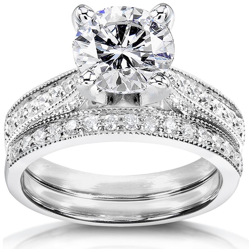 Annello by Kobelli 14k White Gold 2 1/4ct TGW Round Forever One DEF Moissanite and Diamond Antique Bridal Set - 4