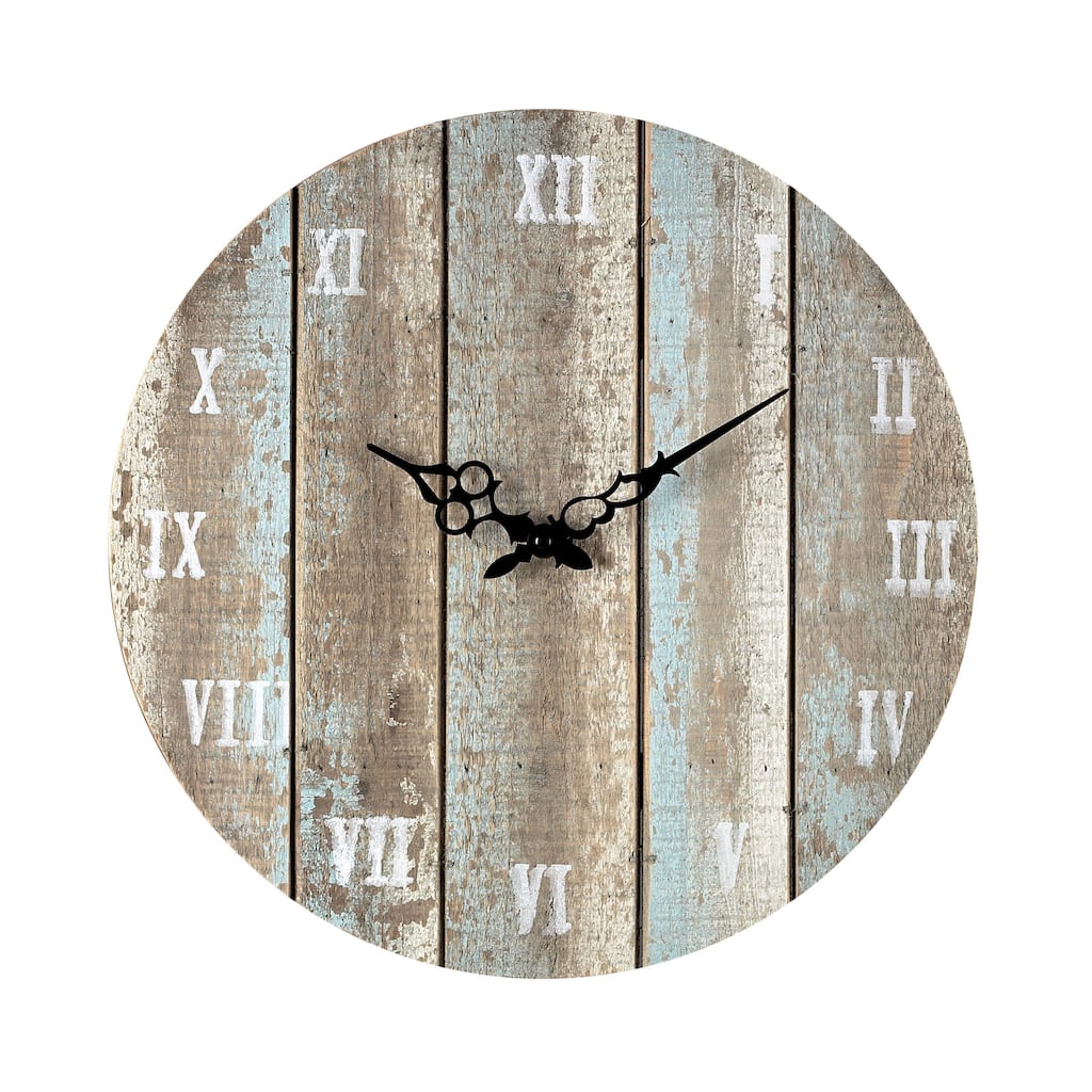 Elk Home Wooden Roman Weathered Blue Wood 16 Inch Wide Clock