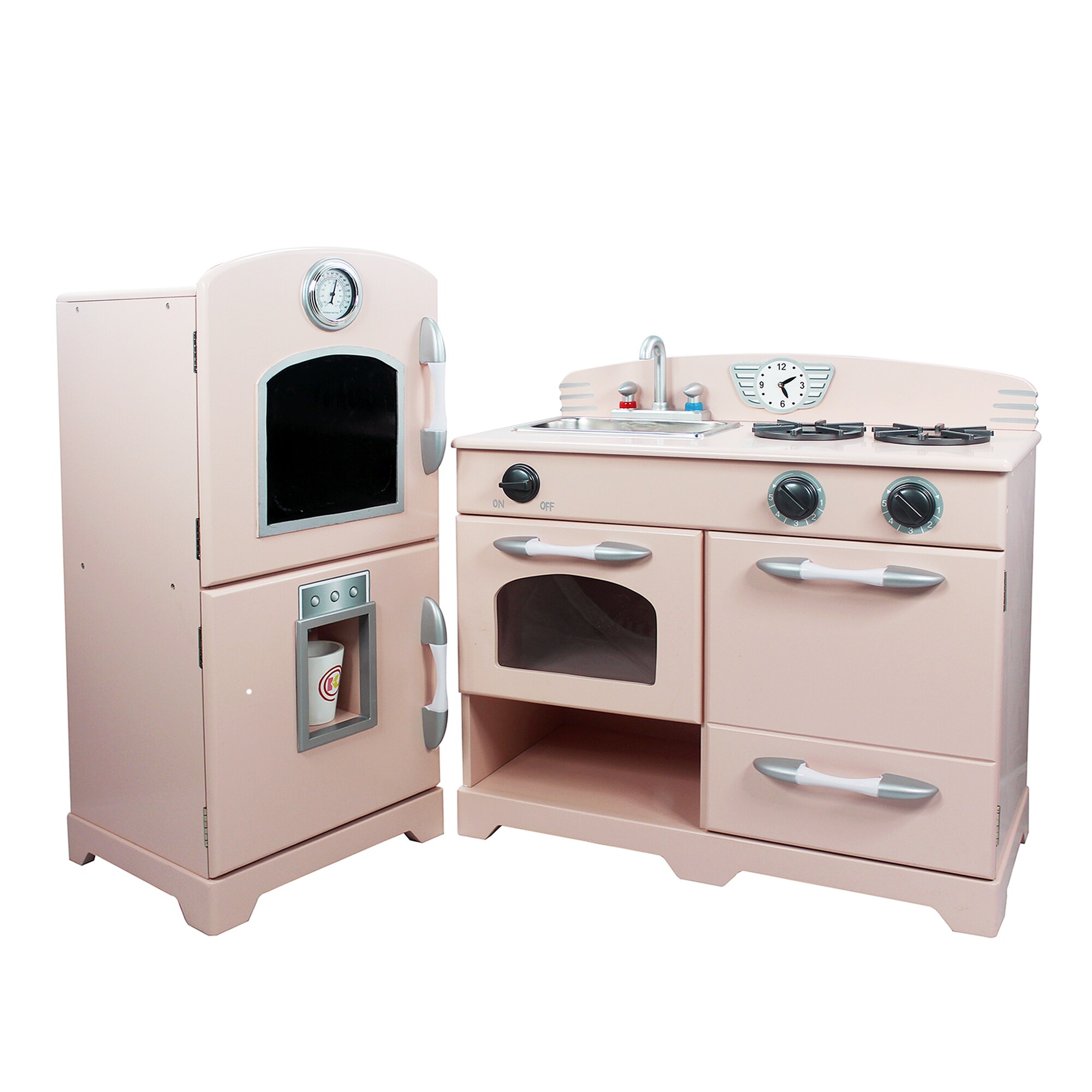 pink and white play kitchen