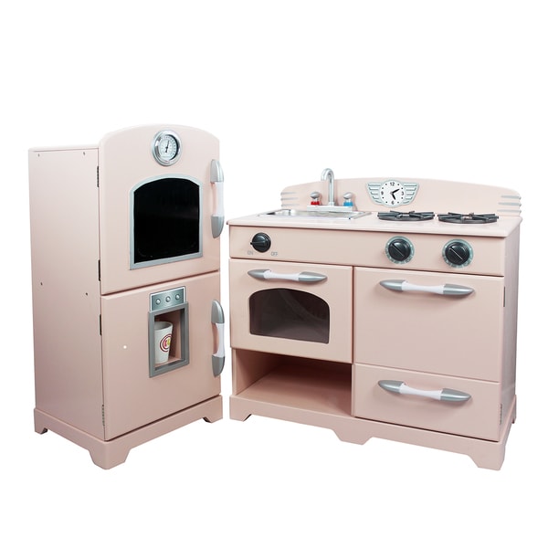 pink and white play kitchen