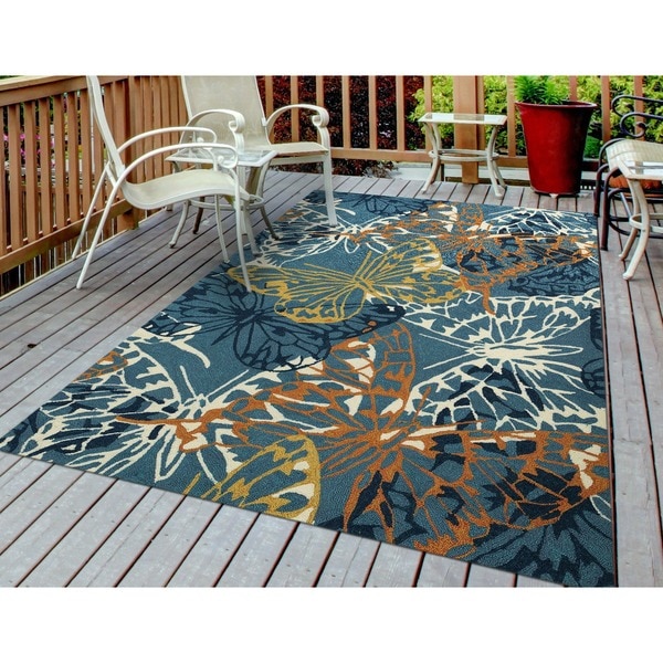 San Mateo Blue Butterfly Multi-purpose Indoor/ Outdoor Area Rug (8' x 11') - 8' x 11'