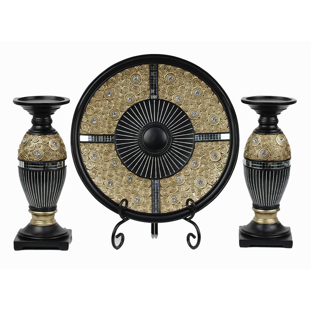 D'Lusso Designs Iris Collection Four Piece Charger with Stand and Two Candlestick Set