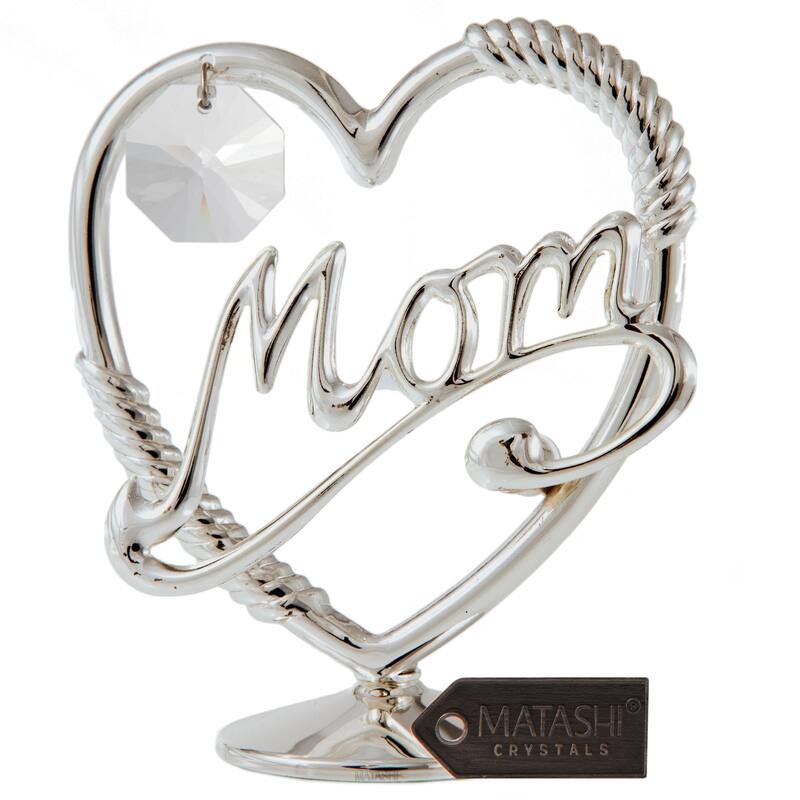Genuine Matashi Crystals 24K Gold or Silverplated Mom In A Heart Table Top Ornament