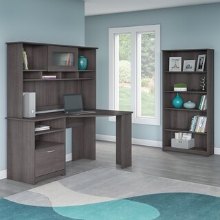 Copper Grove Daintree Corner Desk with Hutch and 5-shelf Bookcase (Wood Finish - Grey)