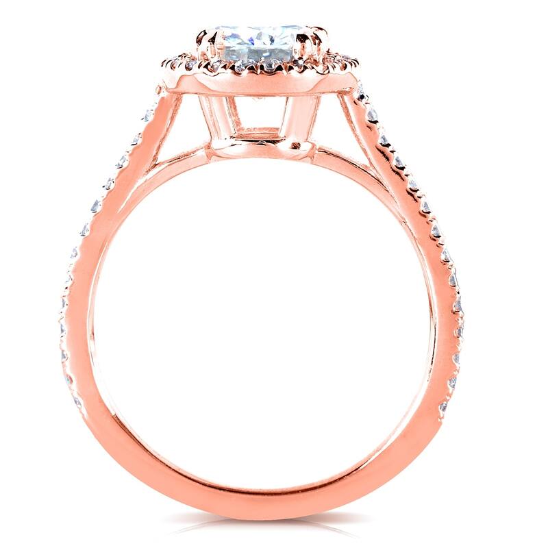 Annello by Kobelli 14k Gold 1 1/4ct TGW Forever One Moissanite and Diamond Round Halo Classic Engagement Ring