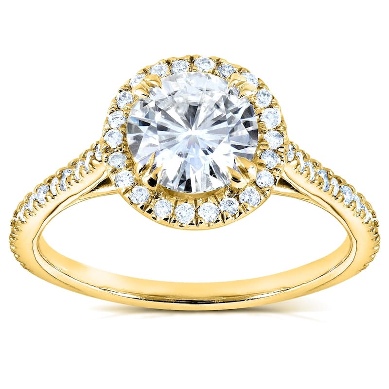Annello by Kobelli 14k Gold 1 1/4ct TGW Forever One Moissanite and Diamond Round Halo Classic Engagement Ring