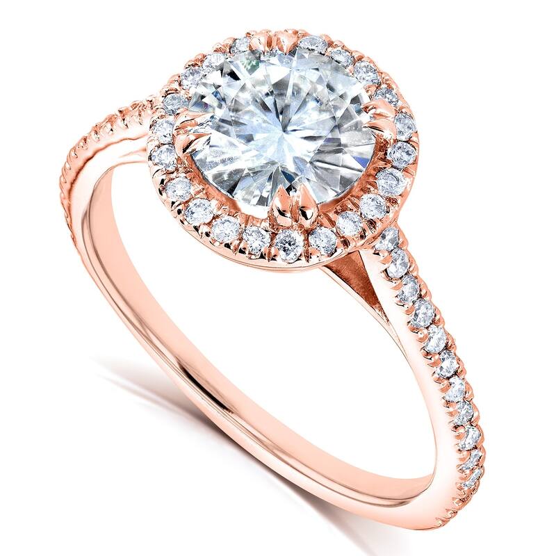 Annello by Kobelli 14k Gold 1 1/4ct TGW Forever One Moissanite and Diamond Round Halo Classic Engagement Ring