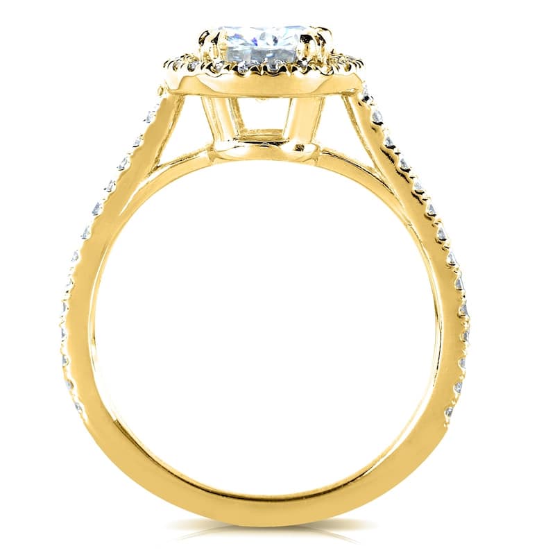 Annello by Kobelli 14k Gold 1 1/4ct TGW Forever One Moissanite and Diamond Round Halo Classic Engagement Ring