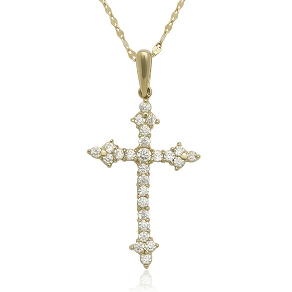 Ice on Fire Jewelry 14k White Gold Cubic Zirconia Cross Pendant Necklace
