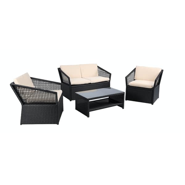 Baner Garden Outdoor Furniture Complete Patio 4 Pieces Pe Baner Garden Outdoor Furniture Complete Patio 4 Pieces Pe Wicker Rattan Set Brown