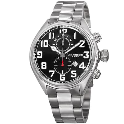 Akribos XXIV Men's Quartz Chronograph Stainless Steel Silver-Tone Bracelet Watch - Black