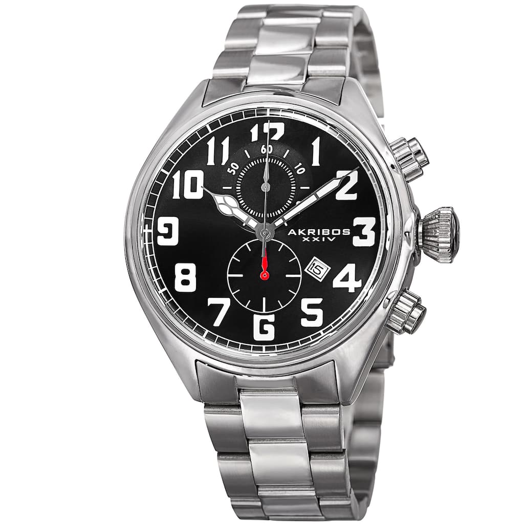 Akribos XXIV Men's Quartz Chronograph Stainless Steel Silver-Tone Bracelet Watch - Black