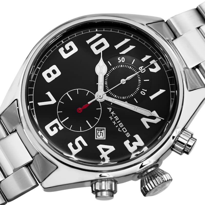 Akribos XXIV Men's Quartz Chronograph Stainless Steel Silver-Tone Bracelet Watch - Black