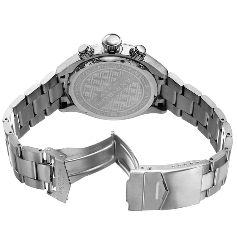 Akribos XXIV Men's Quartz Chronograph Stainless Steel Silver-Tone Bracelet Watch - Black