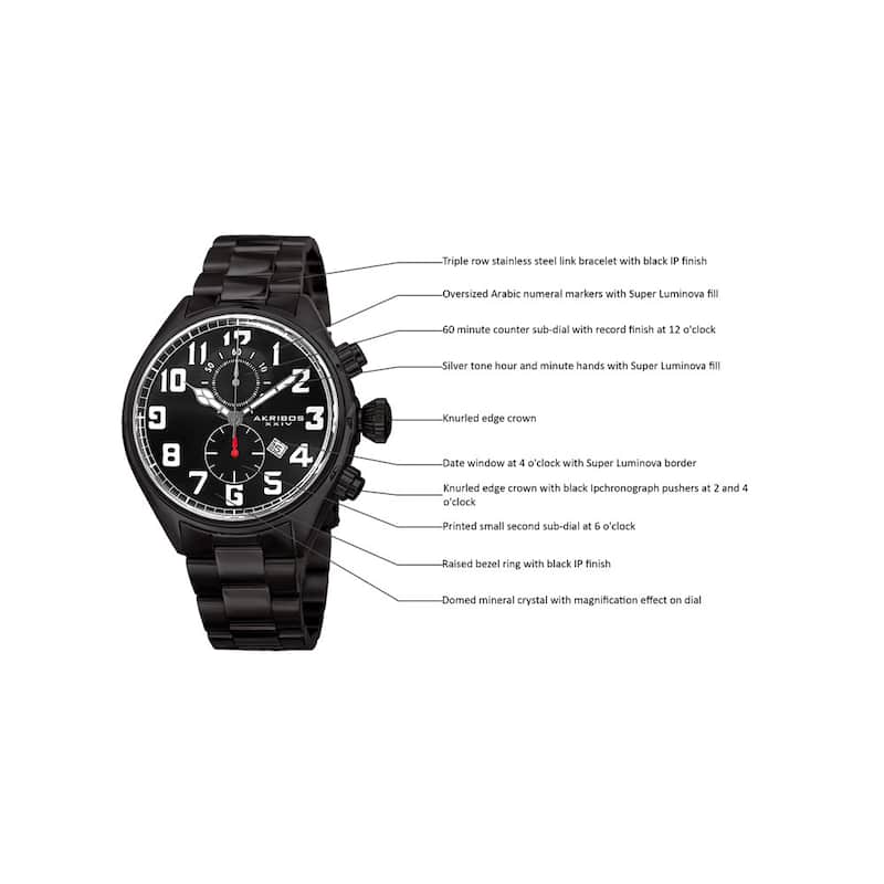 Akribos XXIV Men's Quartz Chronograph Stainless Steel Black Bracelet Watch