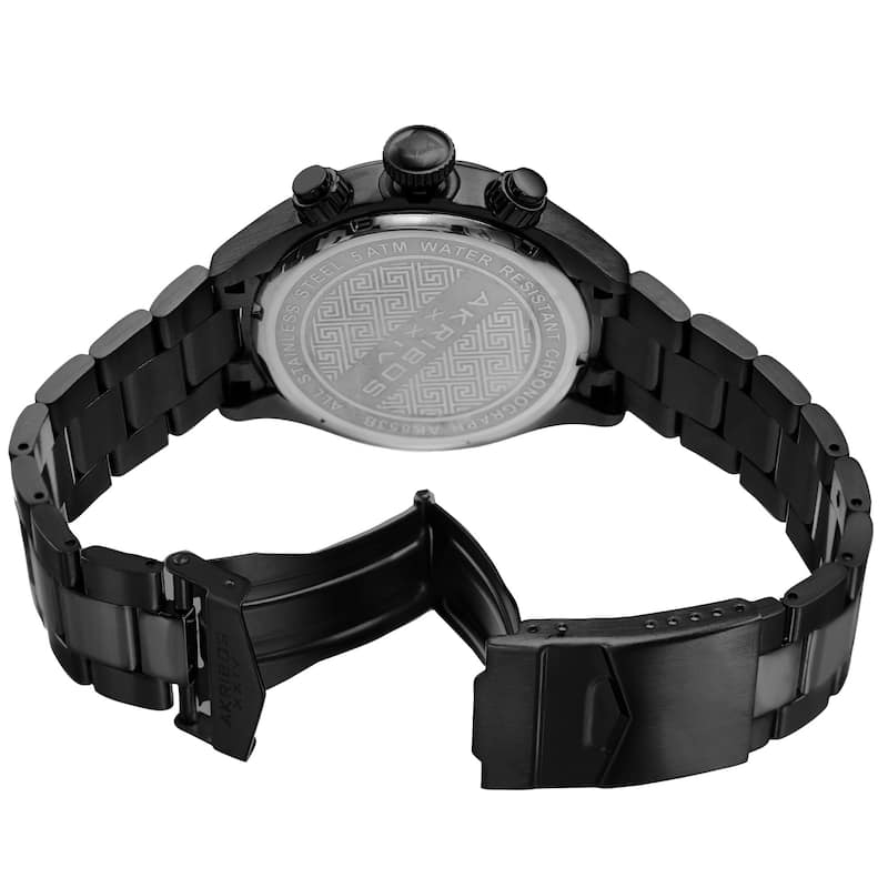 Akribos XXIV Men's Quartz Chronograph Stainless Steel Black Bracelet Watch