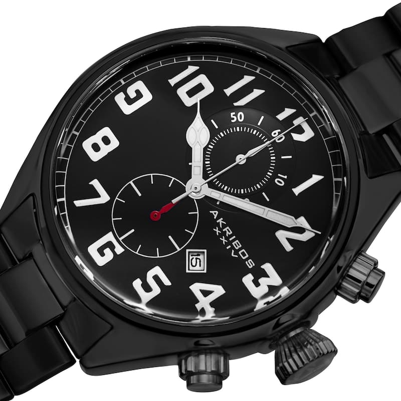 Akribos XXIV Men's Quartz Chronograph Stainless Steel Black Bracelet Watch