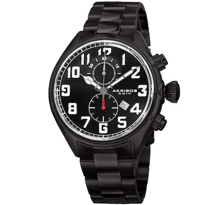 Akribos XXIV Men's Quartz Chronograph Stainless Steel Black Bracelet Watch
