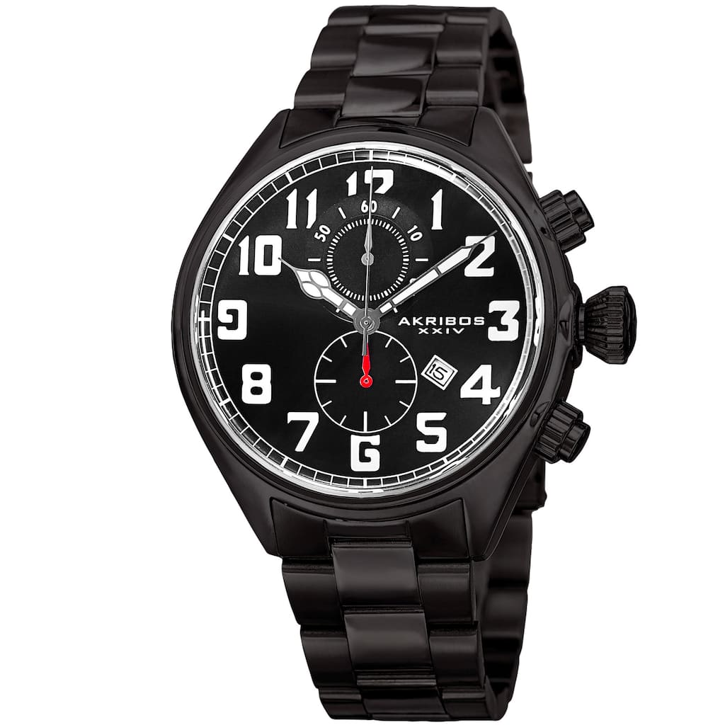 Akribos XXIV Men's Quartz Chronograph Stainless Steel Black Bracelet Watch