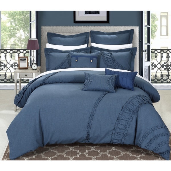 Chic Home Dearly 8-piece Linen Oversized and Overfilled Blue Comforter Set