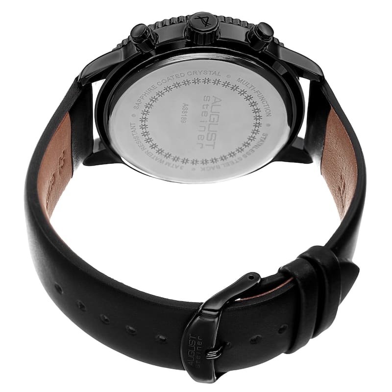 August Steiner Men's Swiss Quartz Multifunction Tachymeter Leather Black Strap Watch