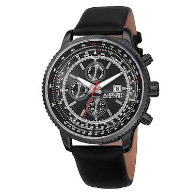 August Steiner Men's Swiss Quartz Multifunction Tachymeter Leather Black Strap Watch