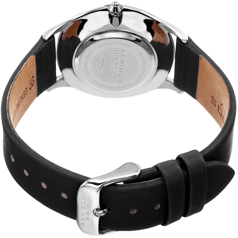 Akribos XXIV Women's Quartz Swarovski Crystals Satin Silver-Tone Strap Watch - black
