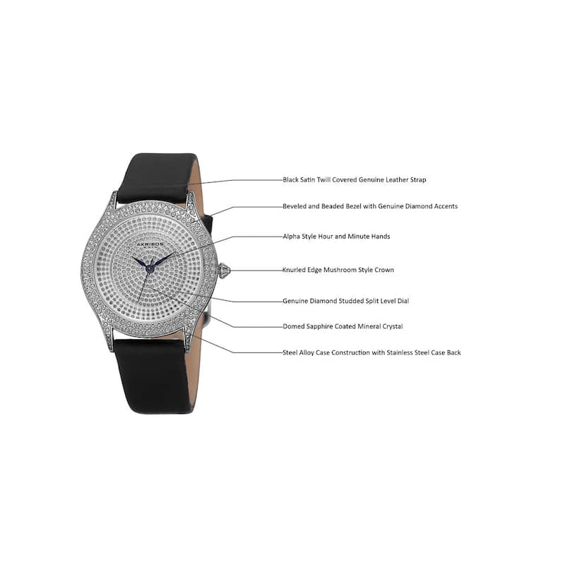 Akribos XXIV Women's Quartz Swarovski Crystals Satin Silver-Tone Strap Watch - black