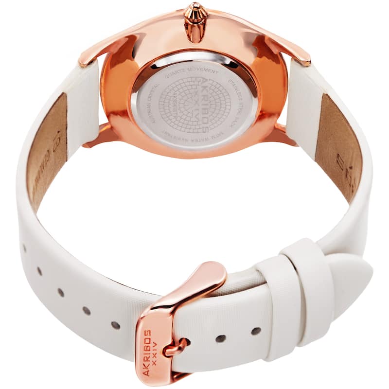 Akribos XXIV Women's Quartz Swarovski Crystals Satin White Strap Watch