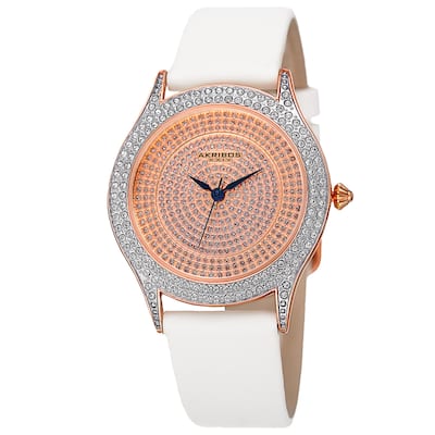 Akribos XXIV Women's Quartz Swarovski Crystals Satin White Strap Watch