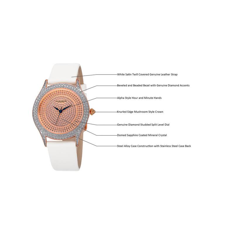 Akribos XXIV Women's Quartz Swarovski Crystals Satin White Strap Watch
