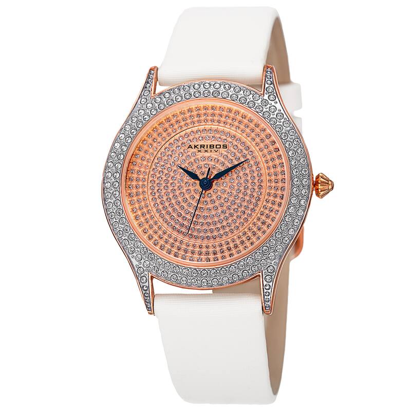 Akribos XXIV Women's Quartz Swarovski Crystals Satin White Strap Watch