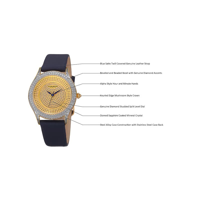 Akribos XXIV Women's Quartz Swarovski Crystals Satin Blue Strap Watch