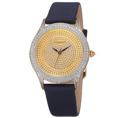 Akribos XXIV Women's Quartz Swarovski Crystals Satin Blue Strap Watch