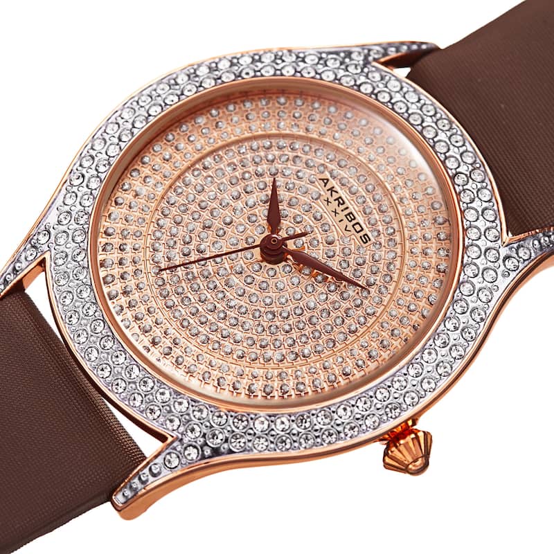 Akribos XXIV Women's Quartz Swarovski Crystals Satin Brown Strap Watch