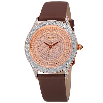 Akribos XXIV Women's Quartz Swarovski Crystals Satin Brown Strap Watch