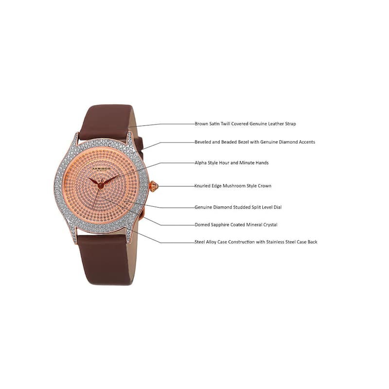 Akribos XXIV Women's Quartz Swarovski Crystals Satin Brown Strap Watch