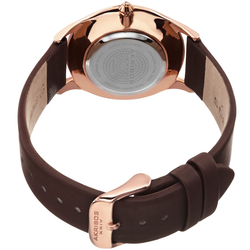 Akribos XXIV Women's Quartz Swarovski Crystals Satin Brown Strap Watch