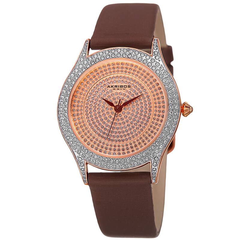 Akribos XXIV Women's Quartz Swarovski Crystals Satin Brown Strap Watch