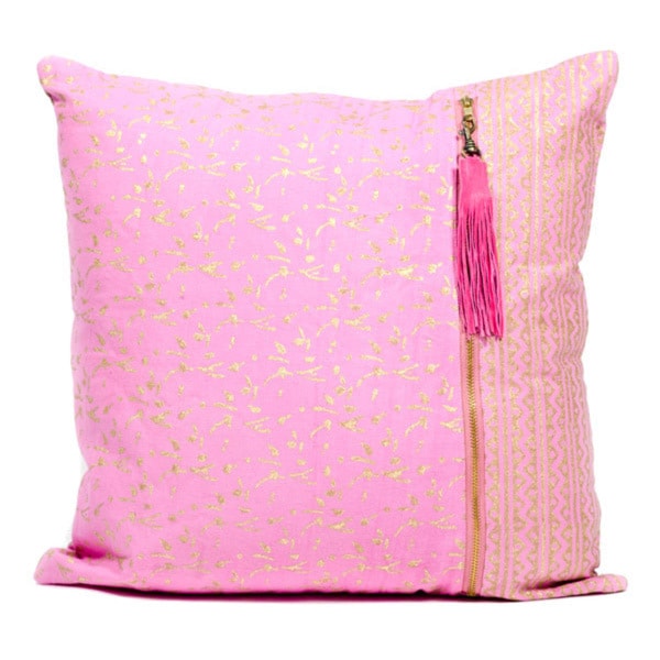 Handmade Metallic Pink Block Print Pillows (India)